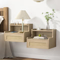 Skokliz Set of 2 Floating Bedside Tables – Wall-Mounted Rattan Nightstands