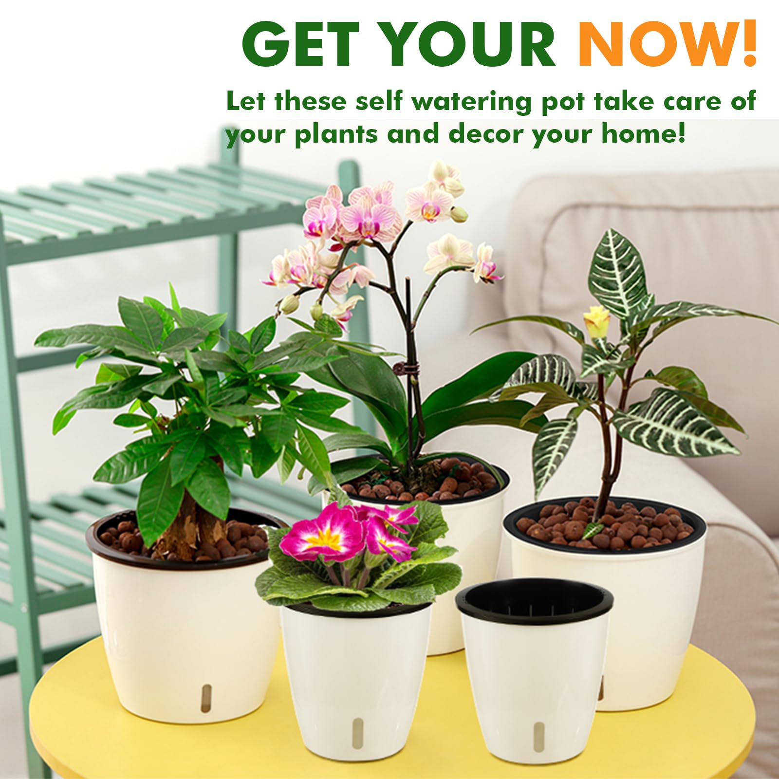 Jolof Store 6.7 Inch Self Watering Plant Pots - 6 Pack White Wick Planters