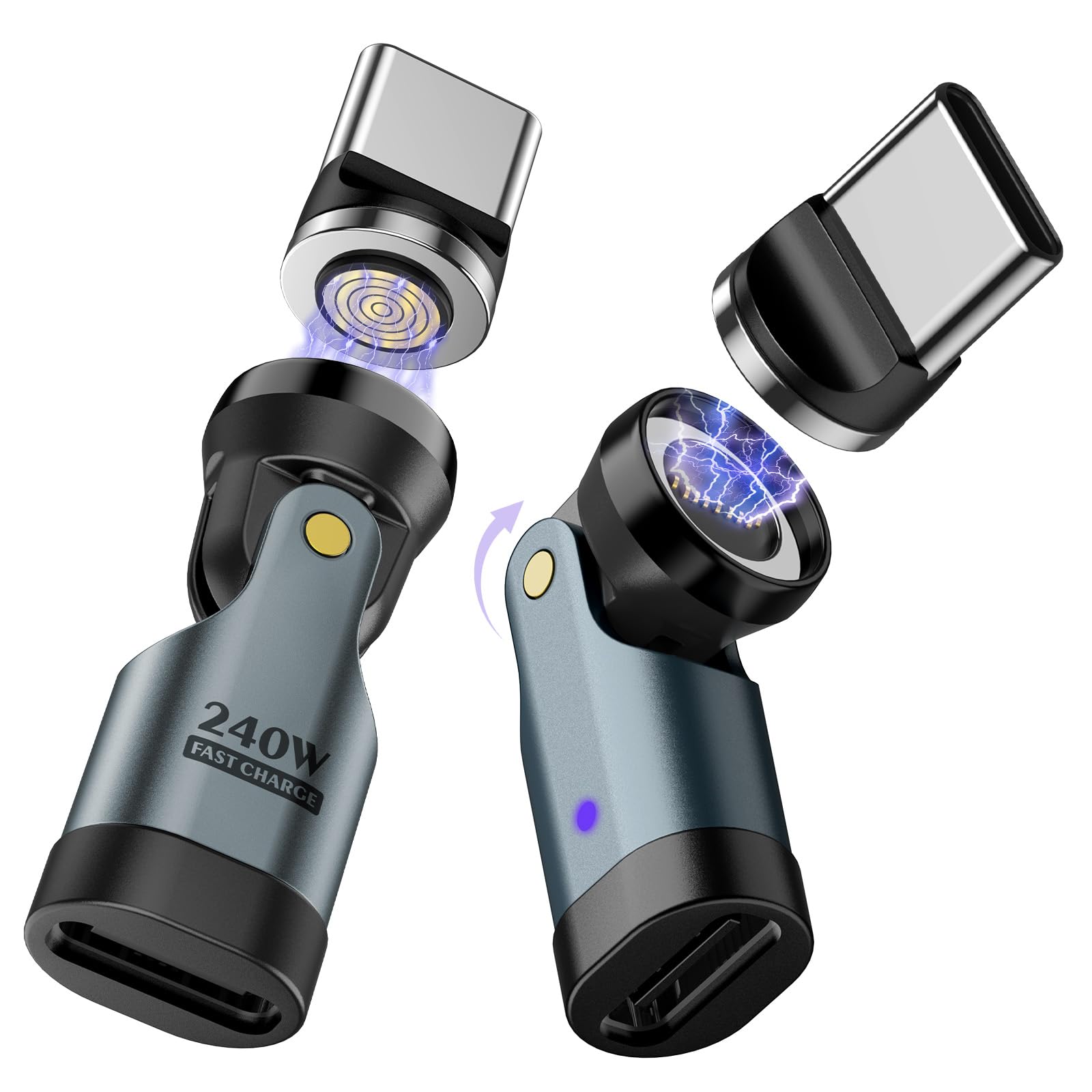 TiMOVO USB C Magnetic Adapter | 240W PD Charging Right Angle (2 Pack)