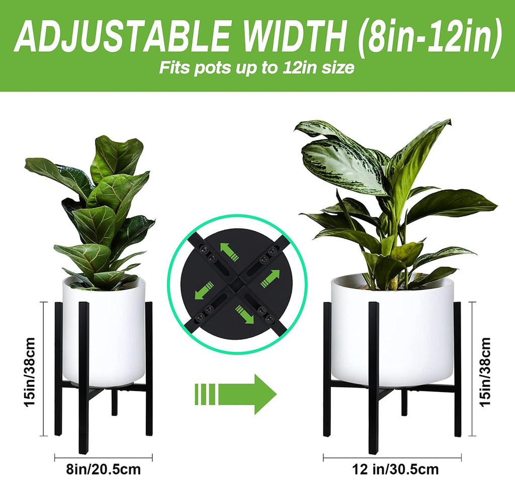 Jeackcelle 2-Set Adjustable Metal Plant Stand – Heavy Duty Mid-Century Rack