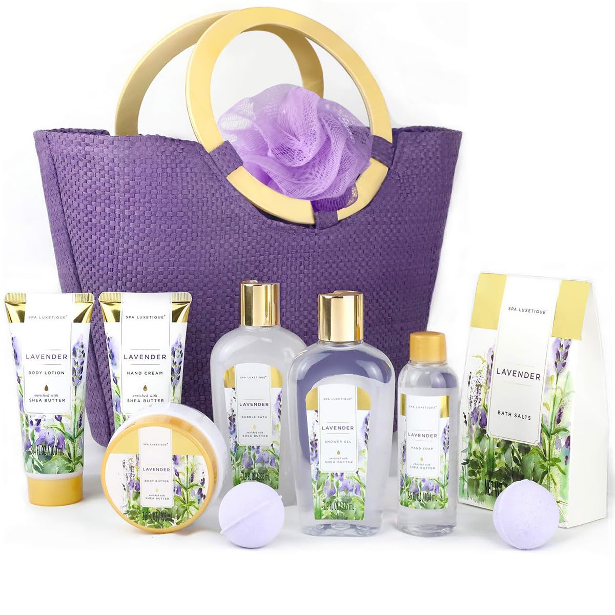 Spa Luxetique Lavender Spa Gift Set - 10pc Bath Kit with Tote Bag
