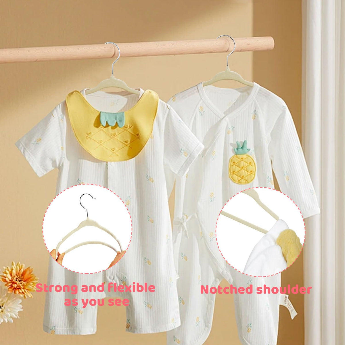 ManGotree 11" Baby Velvet Hangers Non-Slip Kids Hangers 48 Pack Beige - image 4