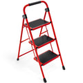 KINGRACK 3-Step Folding Ladder | Non-Slip Steel Portable Step Stool, Red