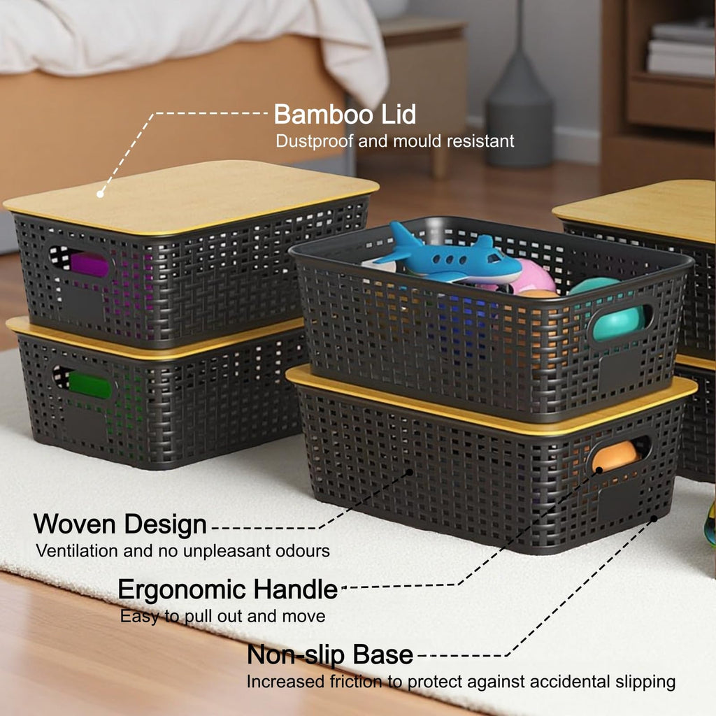VIIHTYISA Plastic Storage Box with Bamboo Lid, Stackable Storage Baskets, Organizing Box for Shelves, Drawers, Desks, Cabinets, Playrooms and Offices - image 3