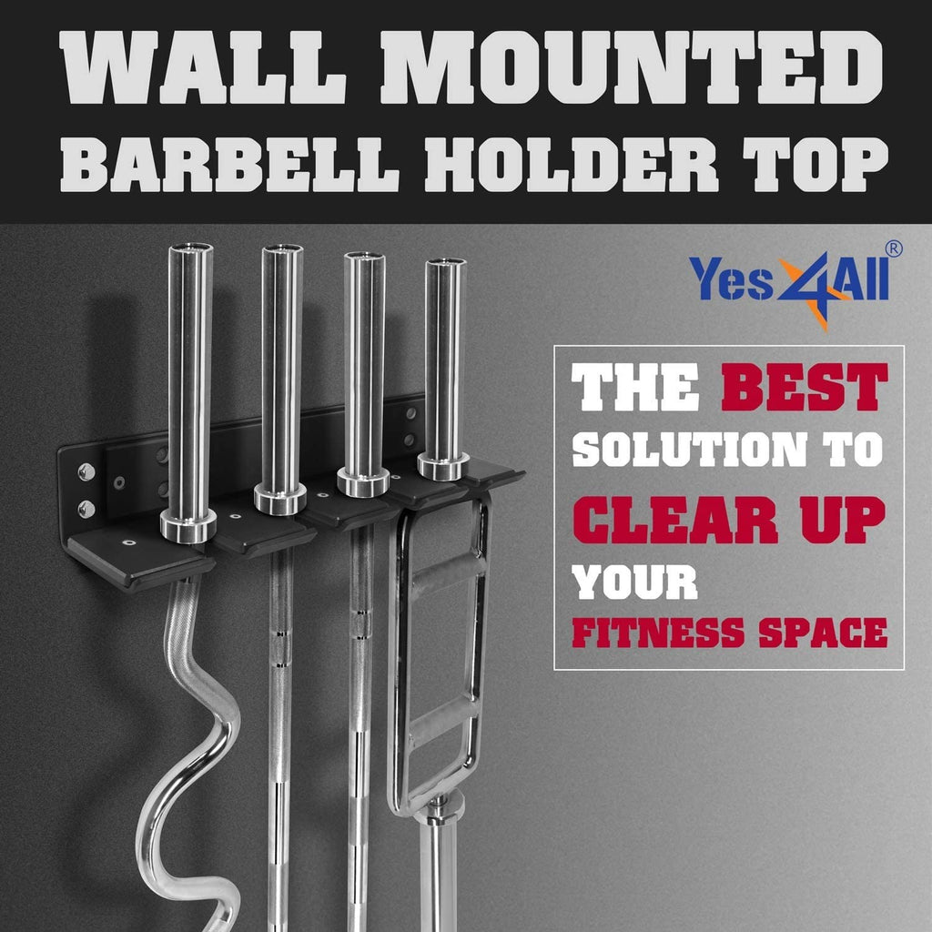 Yes4All Vertical Wall Mounted Olympic Barbell Holder - 4 Bar Steel Rack