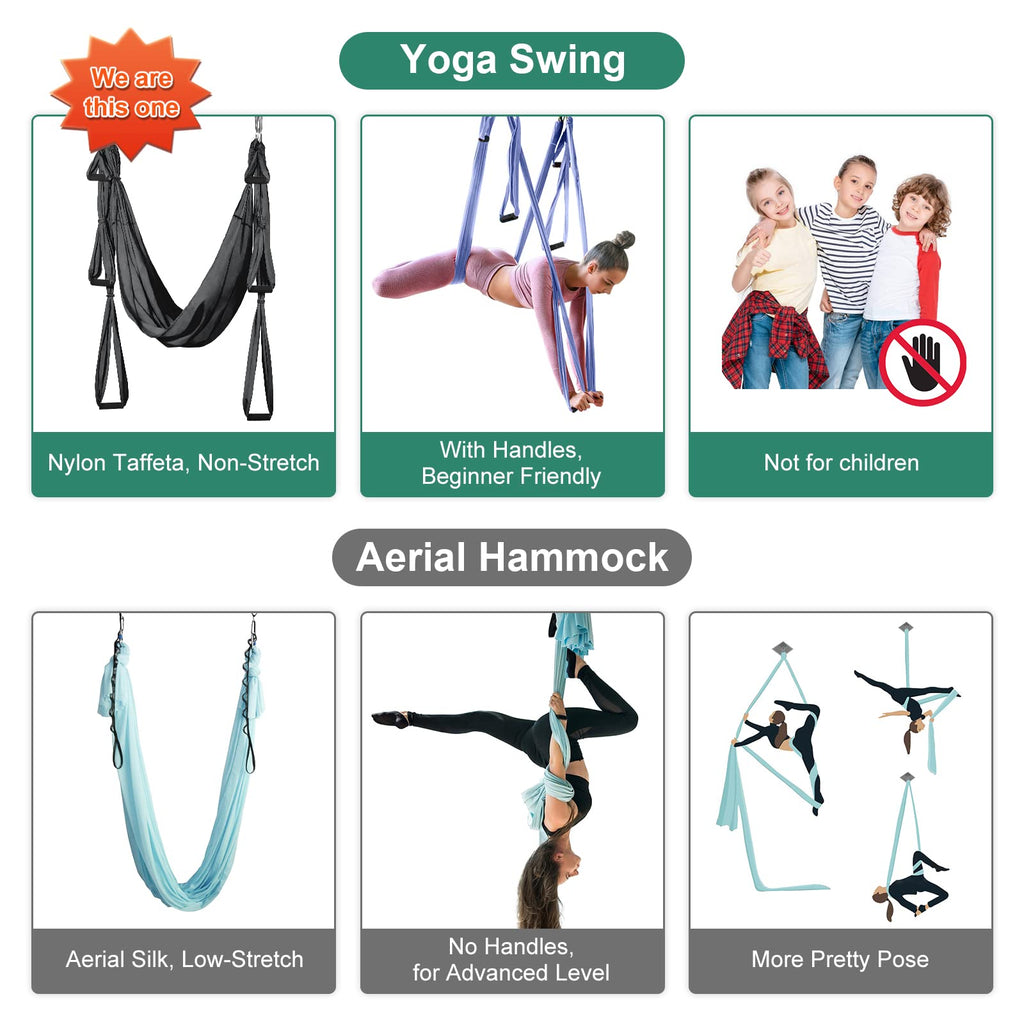 Leogreen Aerial Yoga Swing Set – 660lb Capacity Hammock Trapeze, Gray