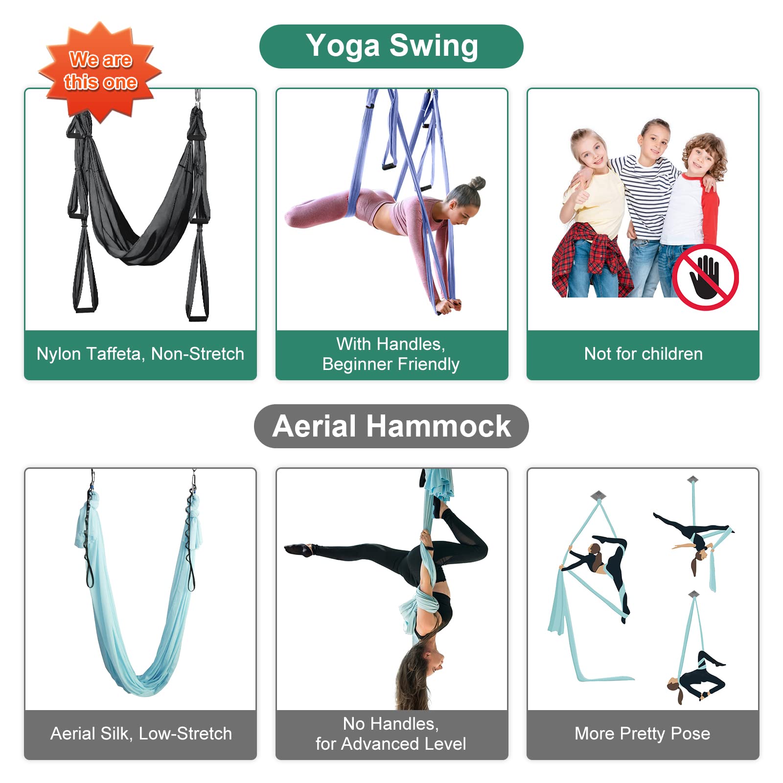Leogreen Aerial Yoga Swing Set – 660lb Capacity Hammock Trapeze, Gray