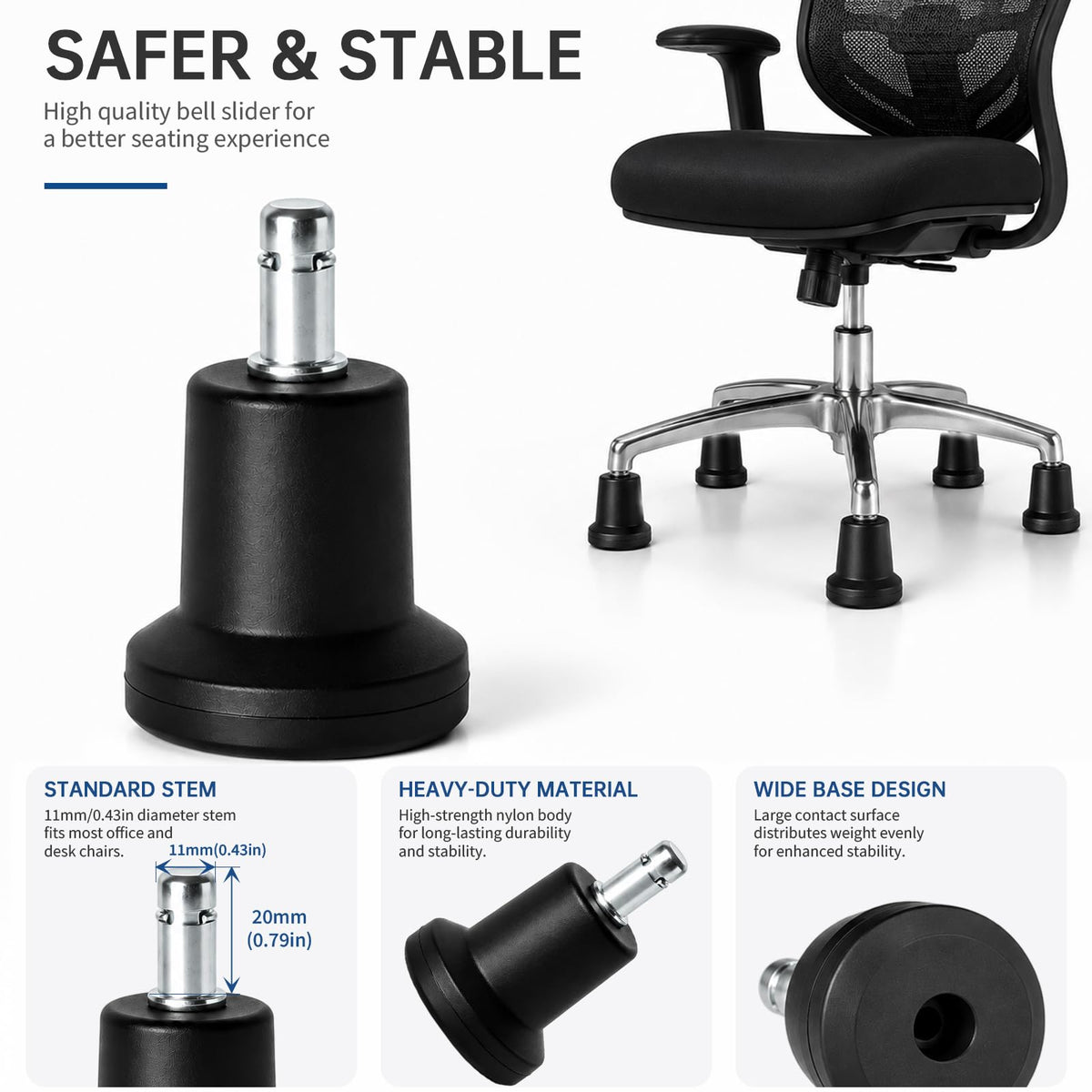 5Pcs High Profile Bell Glides Replacement Stool Swivel Caster Wheels or Office Desk Chair