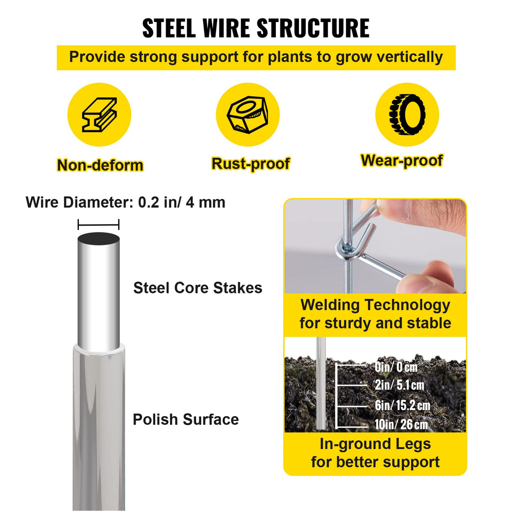 VEVOR Tomato Cages | 5-Pack Square Steel Plant Support Towers, 46 Inch