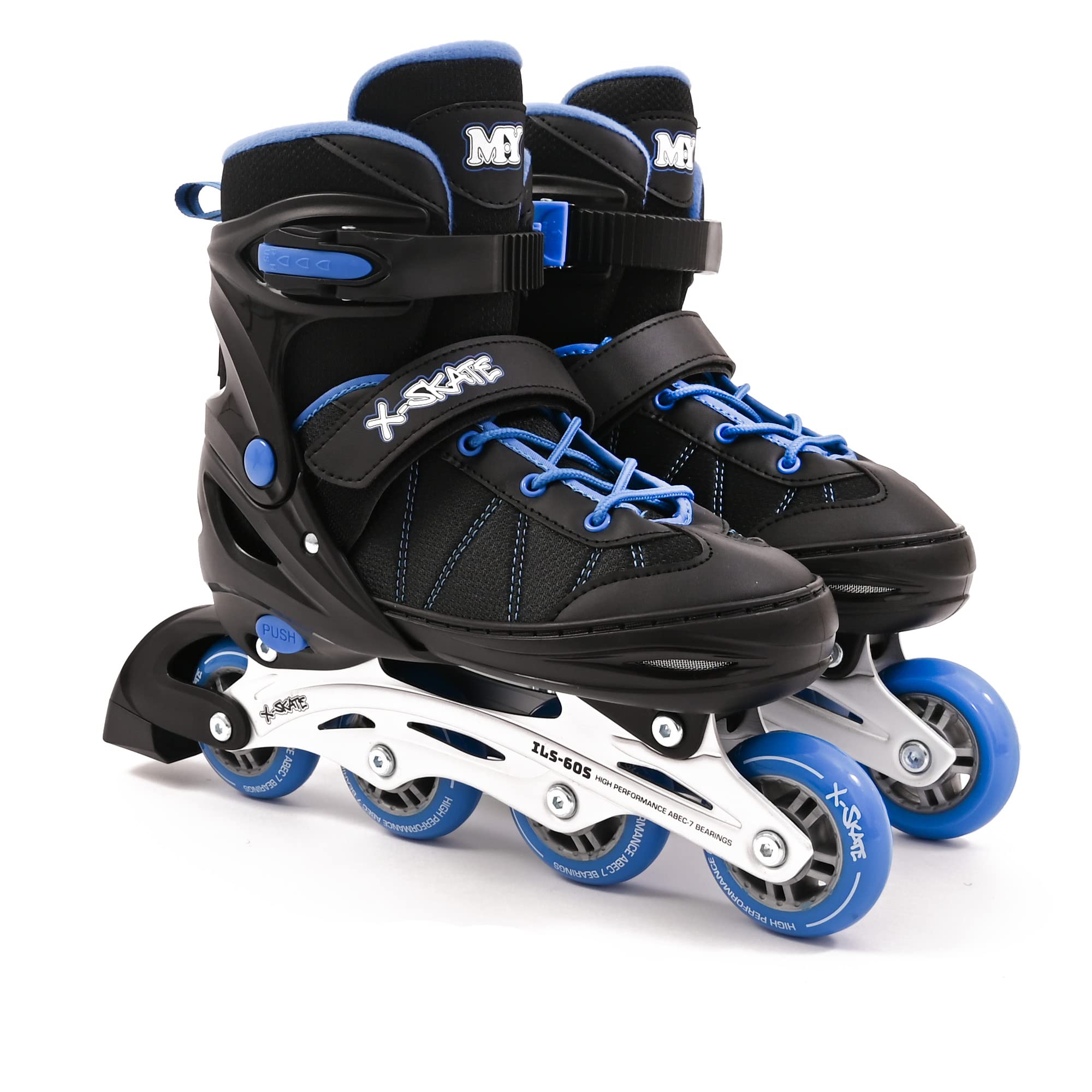 M.Y X-Skate Kids Adjustable Inline Roller Skates - Blue - Small