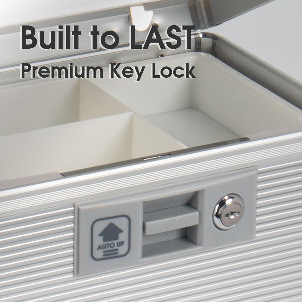 ZORVIDSON Medicine Lock Box with Key – Extra Large Silver Storage Case