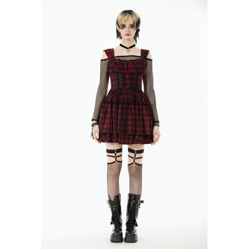 Dark in Love Morrigan Red Tartan Lace-Up Gothic Mini Dress