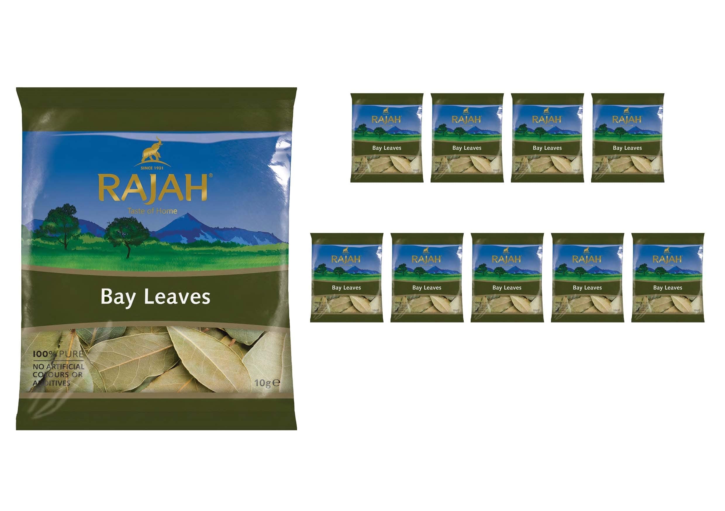 Rajah Spices Dried Bay Leaves (Tej Patta) - 10g Pack of 10