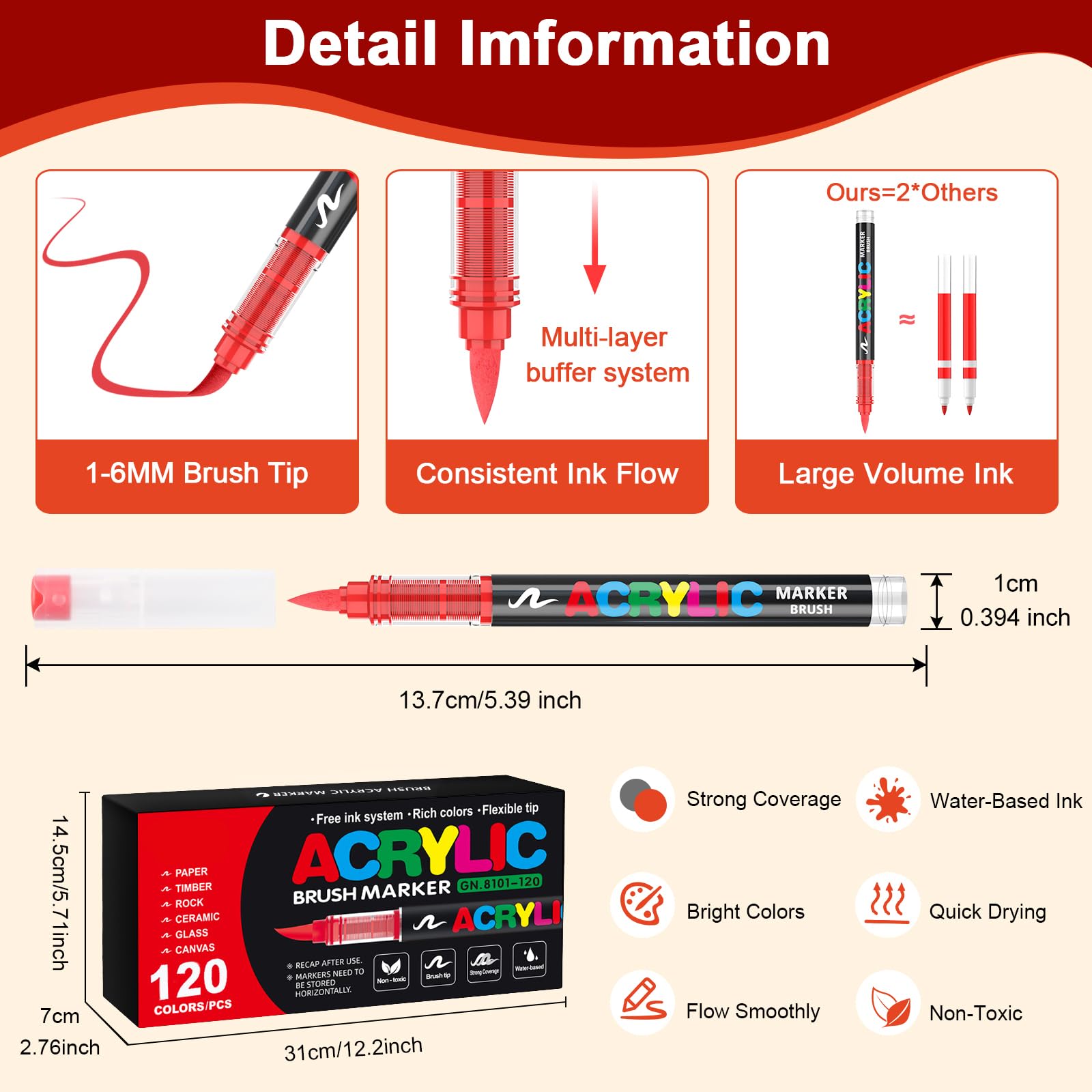 Gelanty 120 Colors Acrylic Paint Pens | Flexible Brush Tip Markers