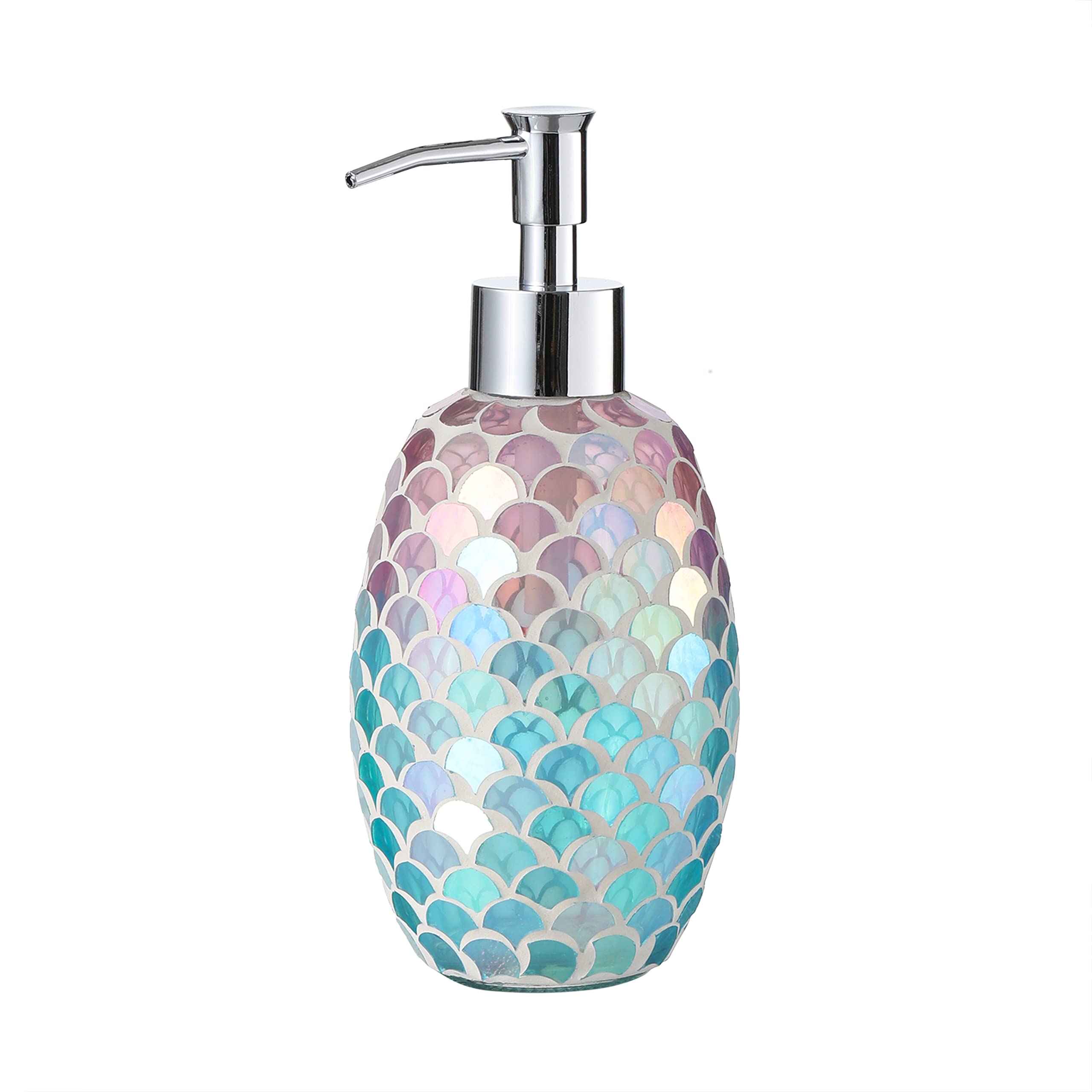 Motifeur Mermaid Glass Soap Dispenser – 12.9oz Decorative Lotion Pump