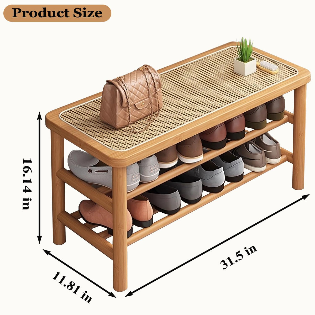 SOBIBO Bamboo Shoe Rack Bench with Rattan Seat, 3-Tier Shoe Storage Bench, Entryway Bench for Hallway，Nature-31.5 inches - image 2
