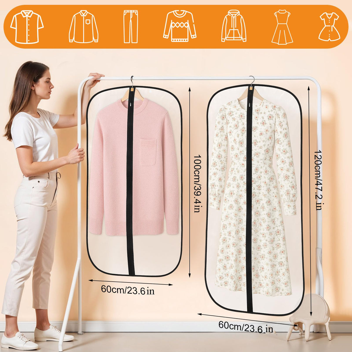 12 Pack Garment Bags, PEVA Translucent Clothes Covers, Suit Bag 40in+47in - image 2