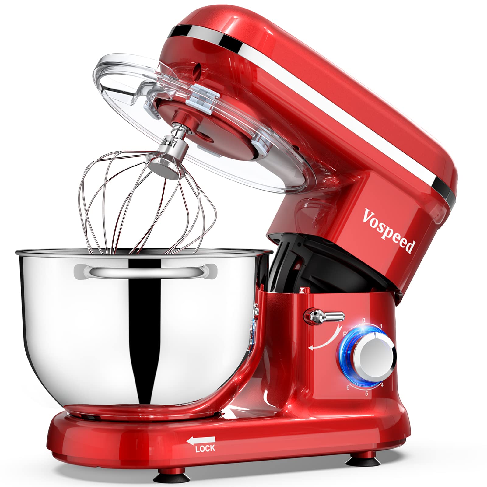 Vospeed 6.2L Electric Stand Mixer – Red Food Dough Blender with 6 Tools