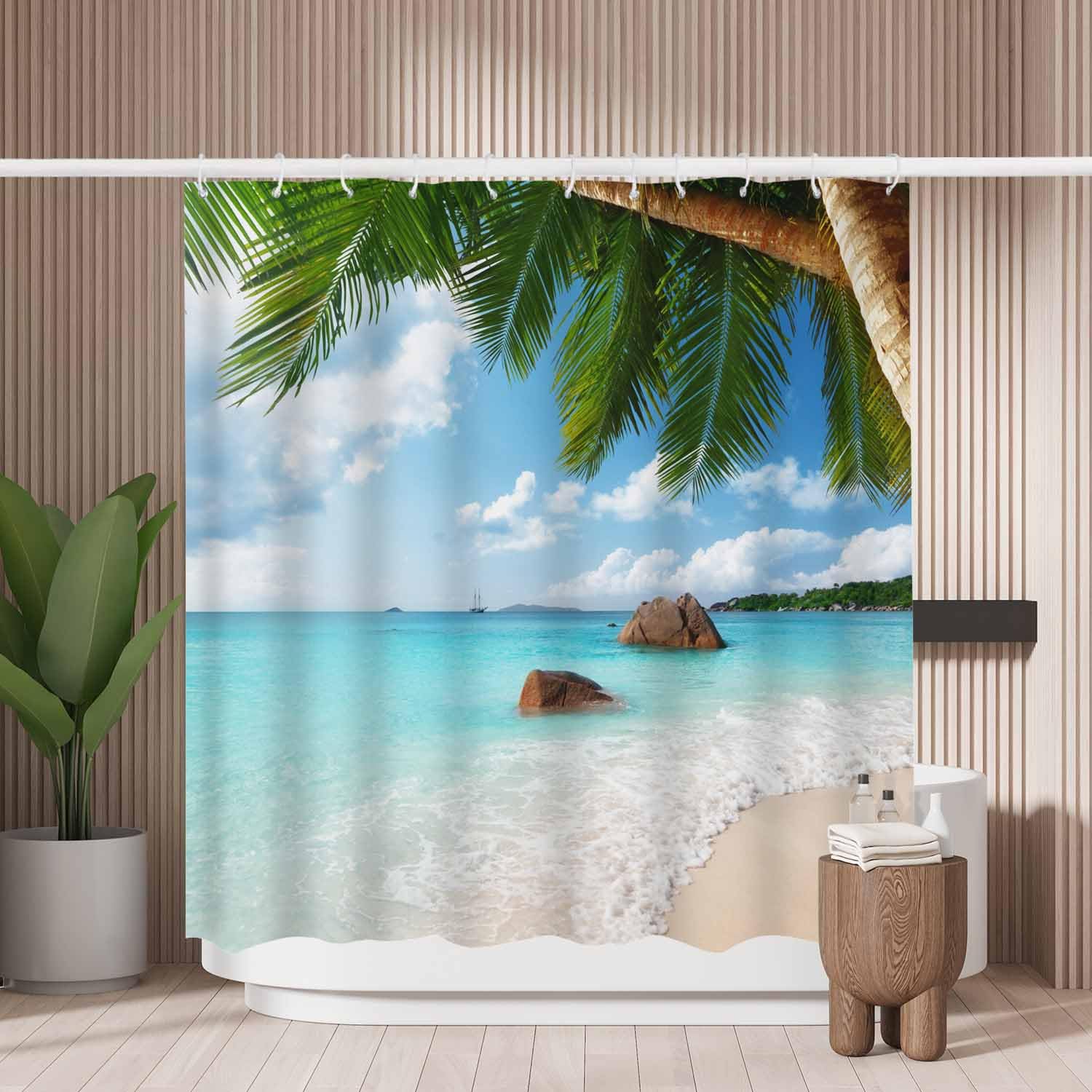 Woutay Tropical Beach Shower Curtain | Mold Resistant Waterproof Polyester