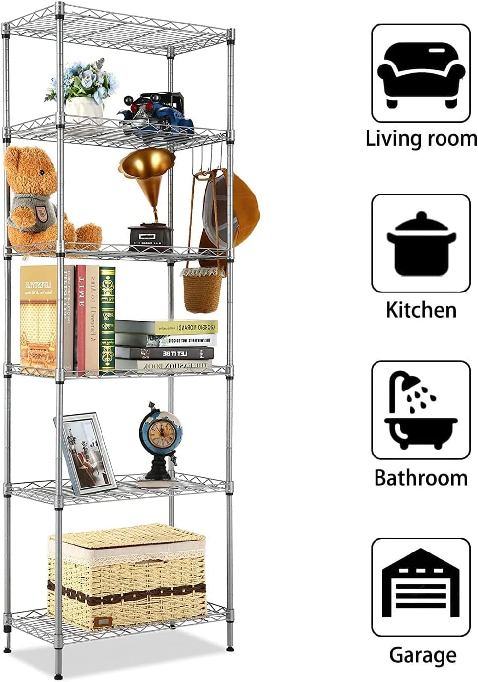 FTEYUET 6-Tier Metal Shelving Unit | Heavy Duty Wire Storage – Silver