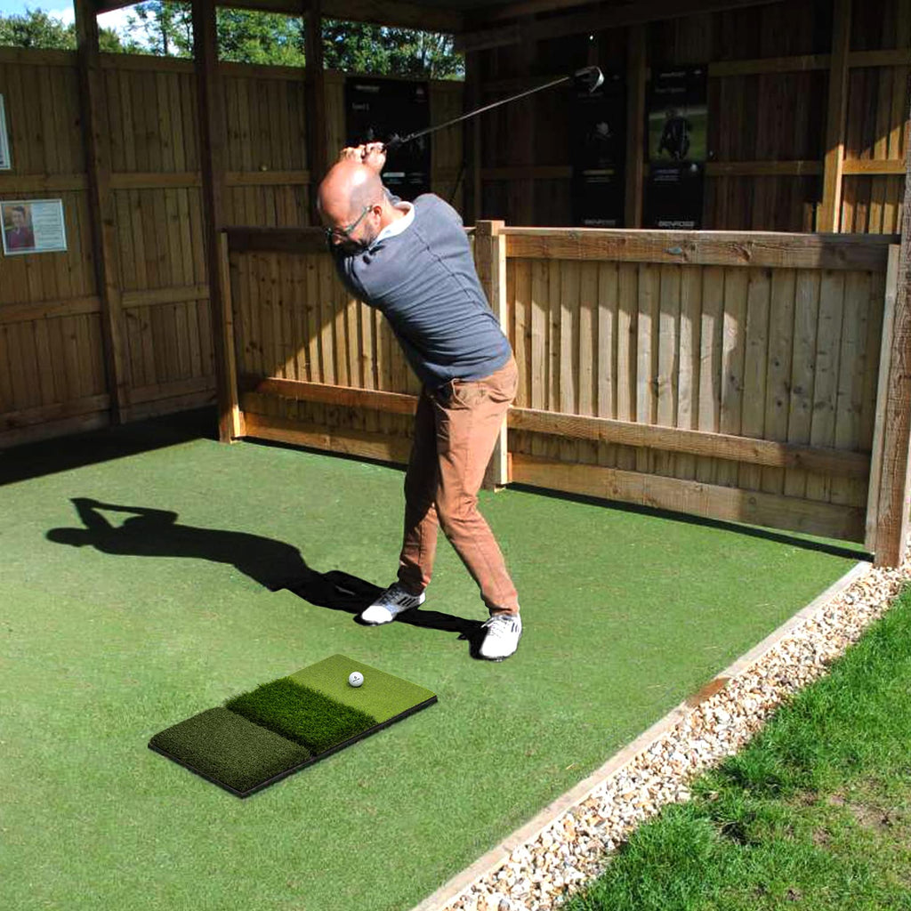 SAPLIZE 3-in-1 Golf Hitting Mat – Foldable Tri-Turf Practice Mat, 30"x15"