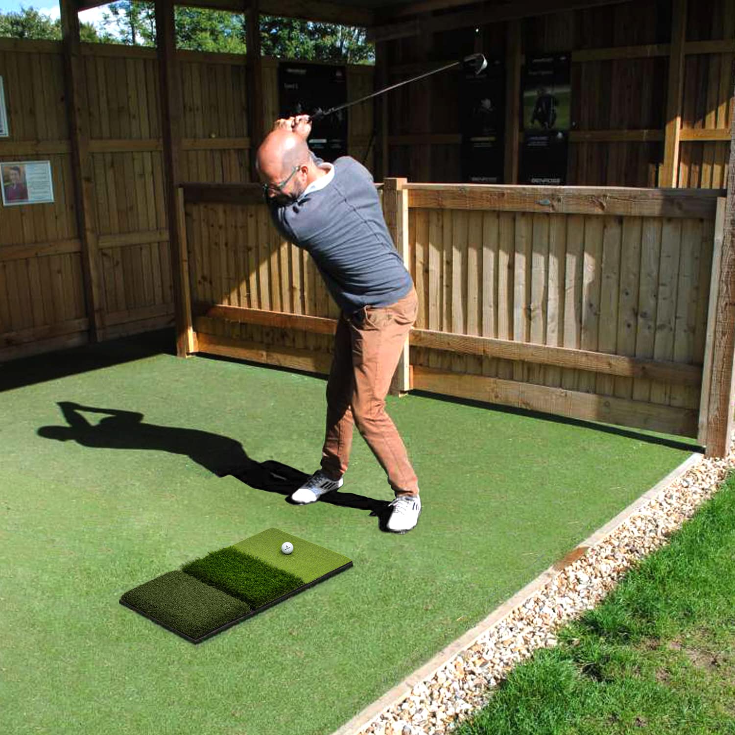 SAPLIZE 3-in-1 Golf Hitting Mat – Foldable Tri-Turf Practice Mat, 30"x15"