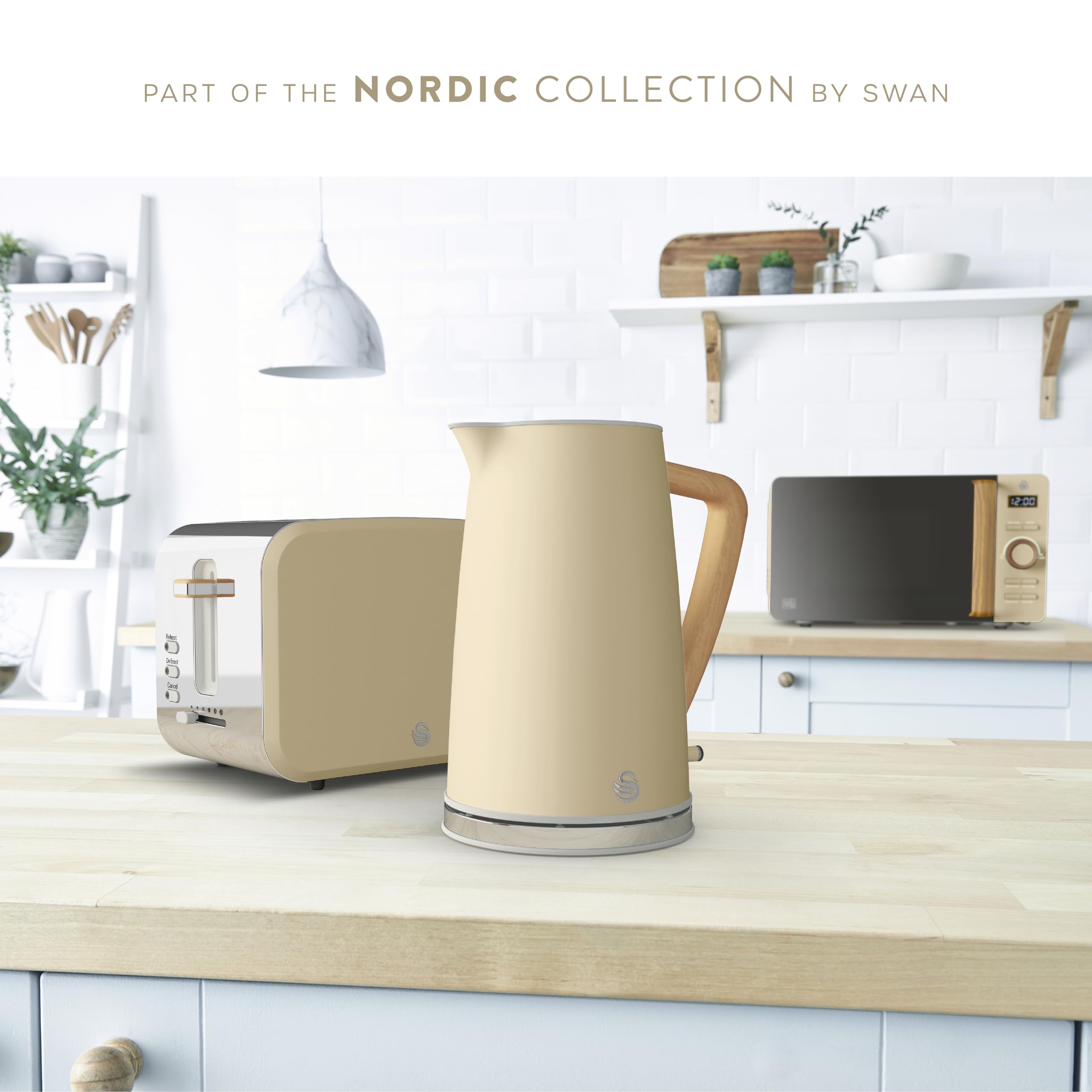 Swan Nordic Cordless Jug Kettle – 1.7L Rapid Boil, Oatmeal & Wood