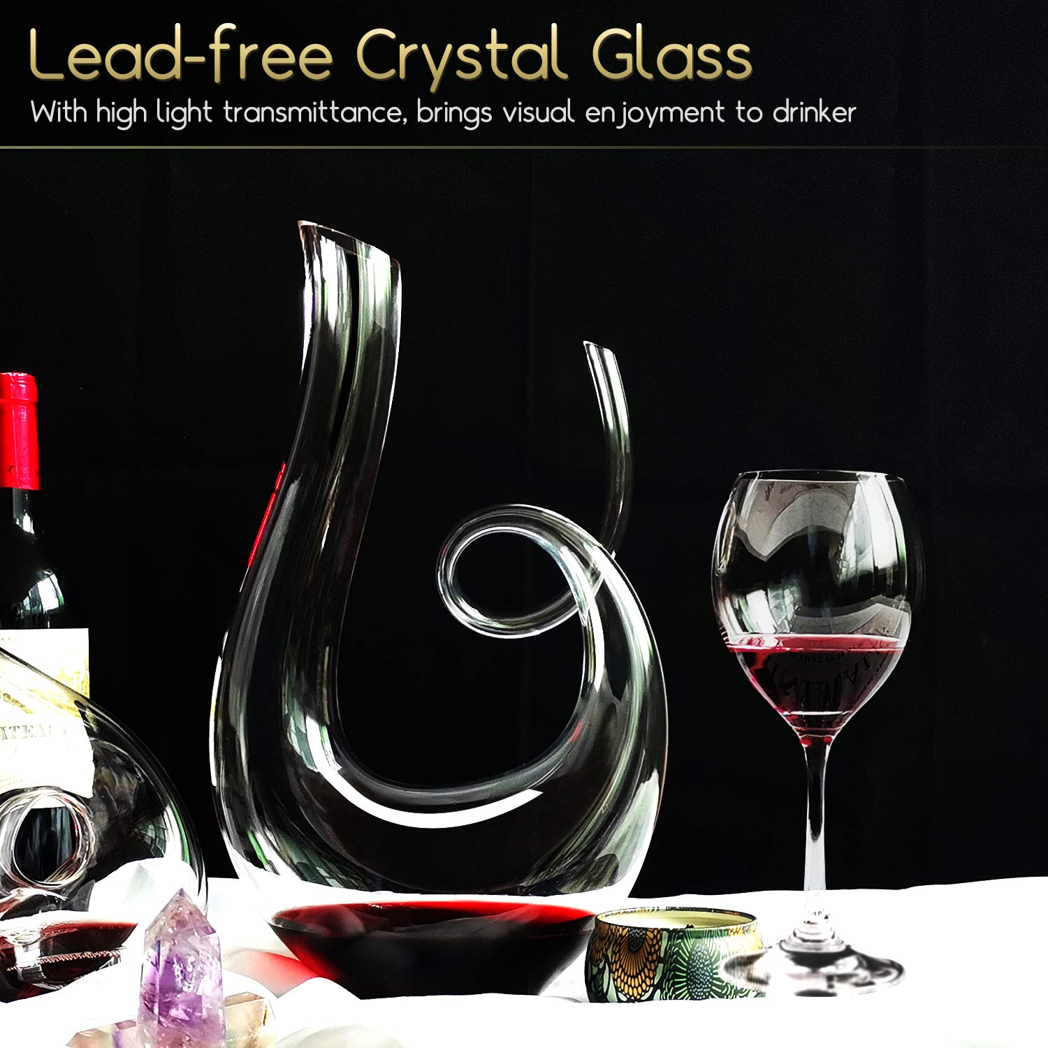 Jolof Store Swan Wine Decanter | 1.2L Handblown Lead-Free Crystal
