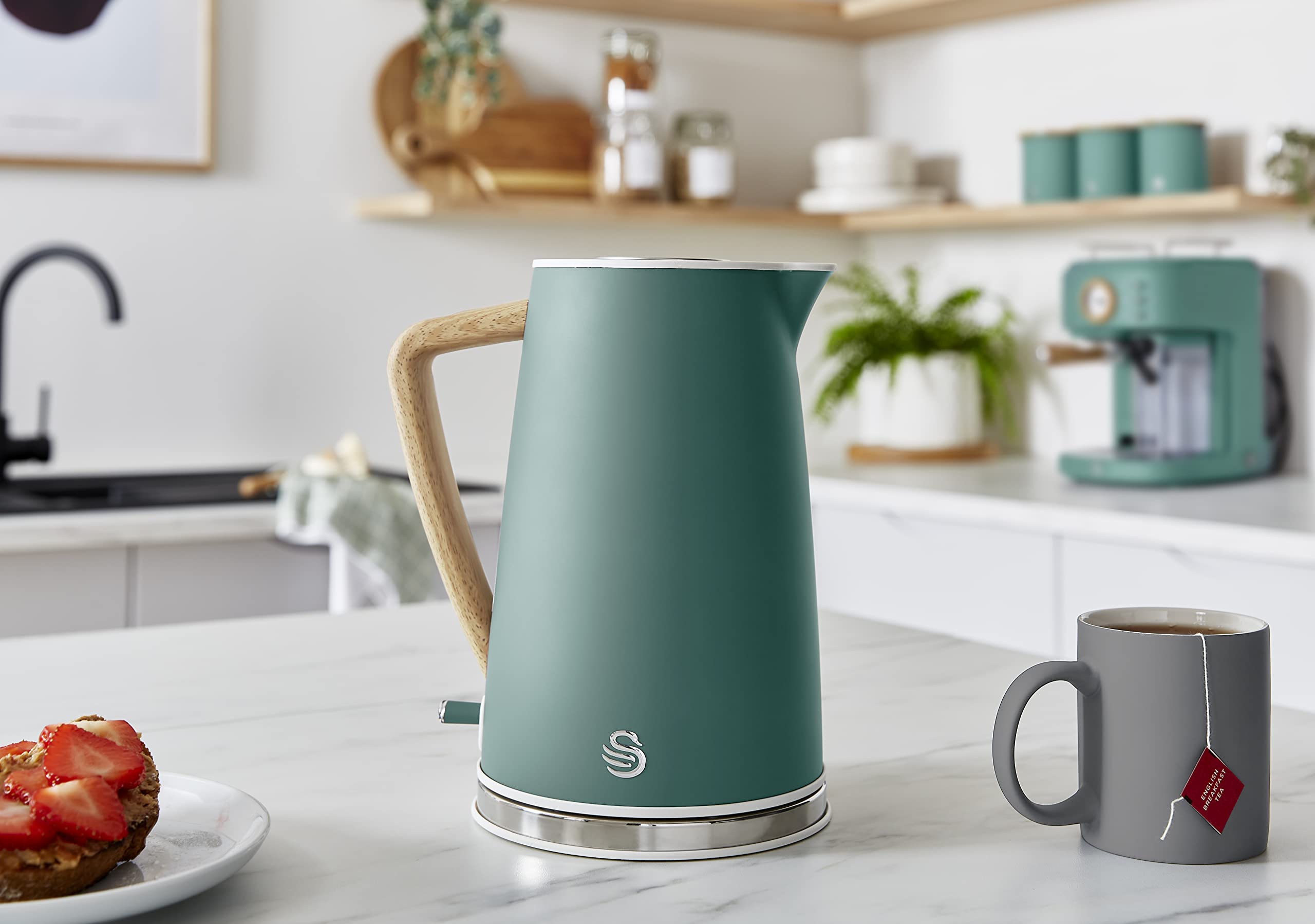 Swan Nordic Jug Kettle – 1.7L Fast Boil Electric Kettle, Matte Pine Green