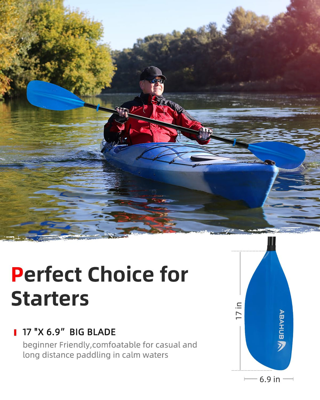 Abahub Adjustable Kayak Paddle | 210-230cm Aluminum Floating Oar - Blue