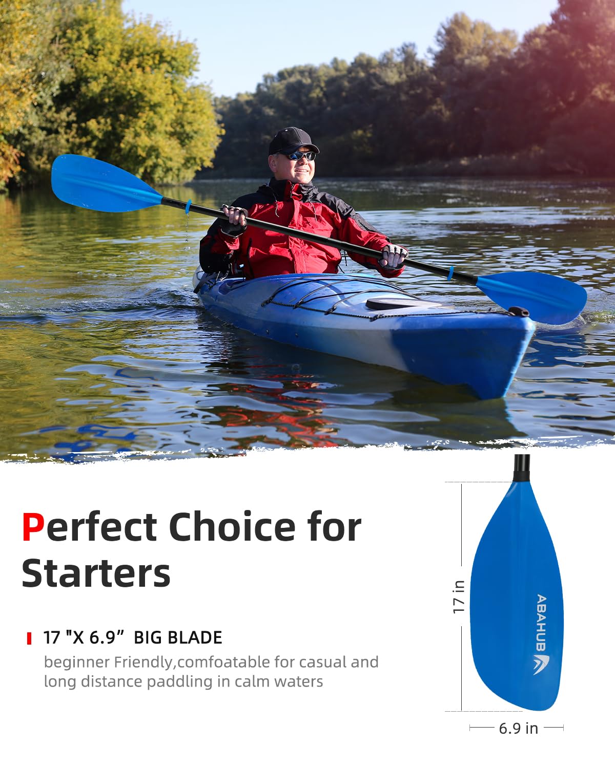 Abahub Adjustable Kayak Paddle | 210-230cm Aluminum Floating Oar - Blue