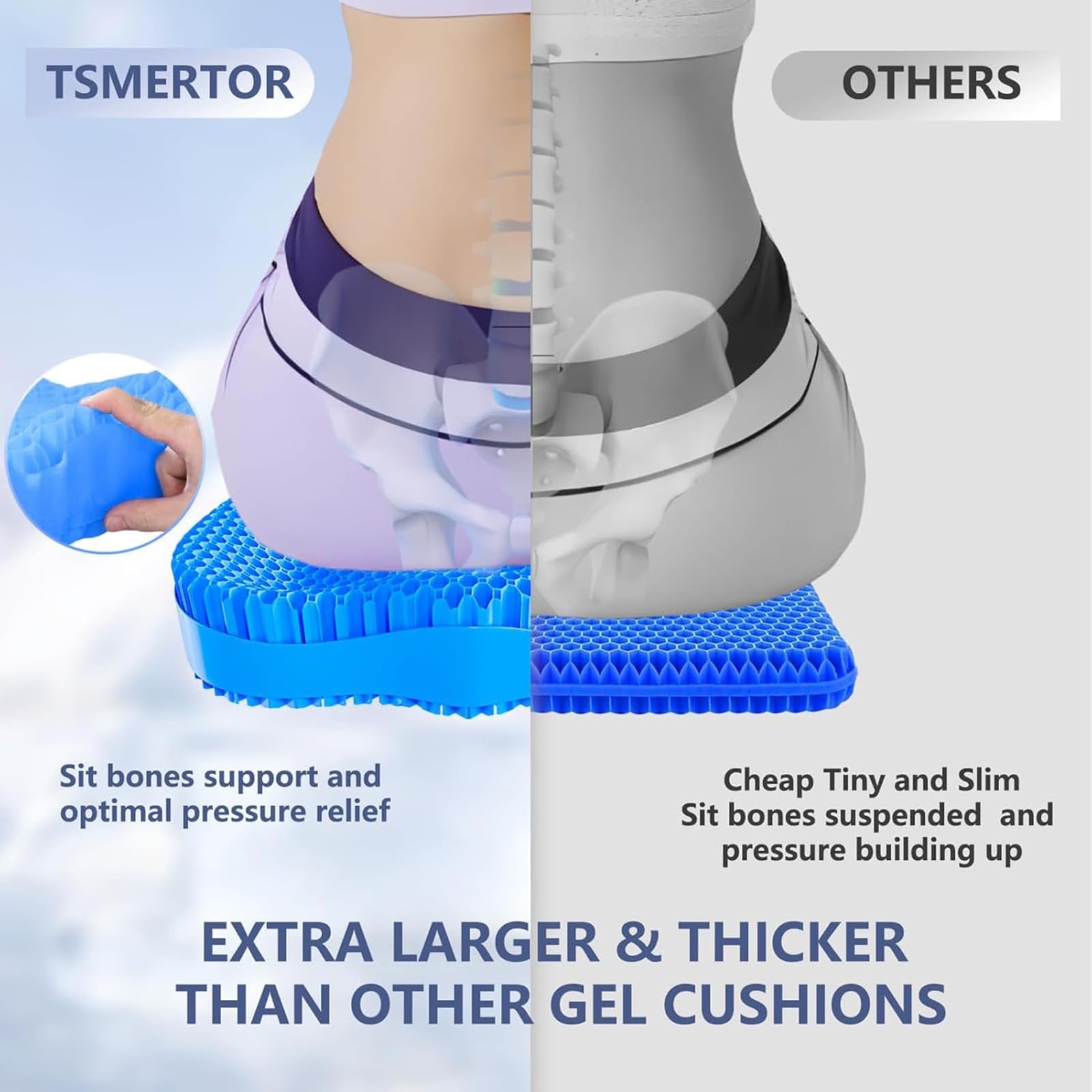 Gel Seat Cushion – 3.5" Thick Ergonomic Orthopedic Chair Pad