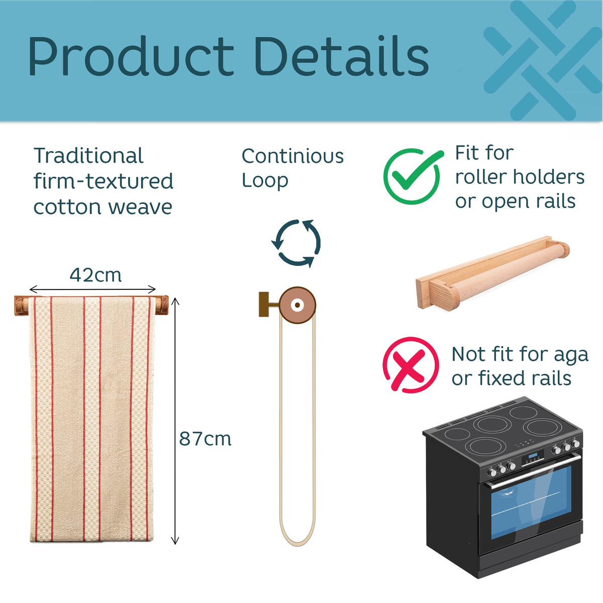 aztex Traditional 100% Cotton Roller Towels - Blue Stripe - image 2