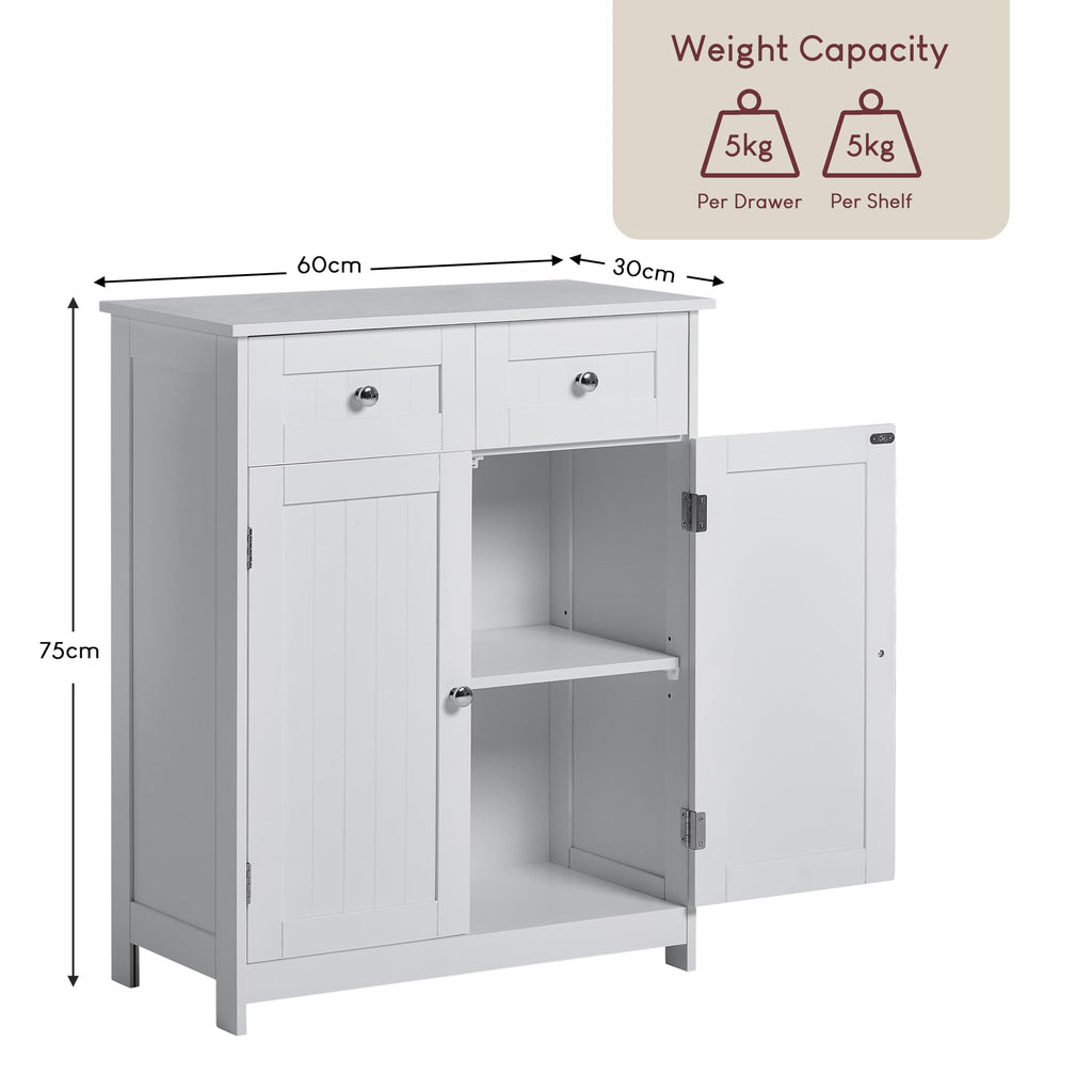 Bath Vida Priano Freestanding 2 Drawer 2 Door Bathroom Floor Cabinet, White - image 3