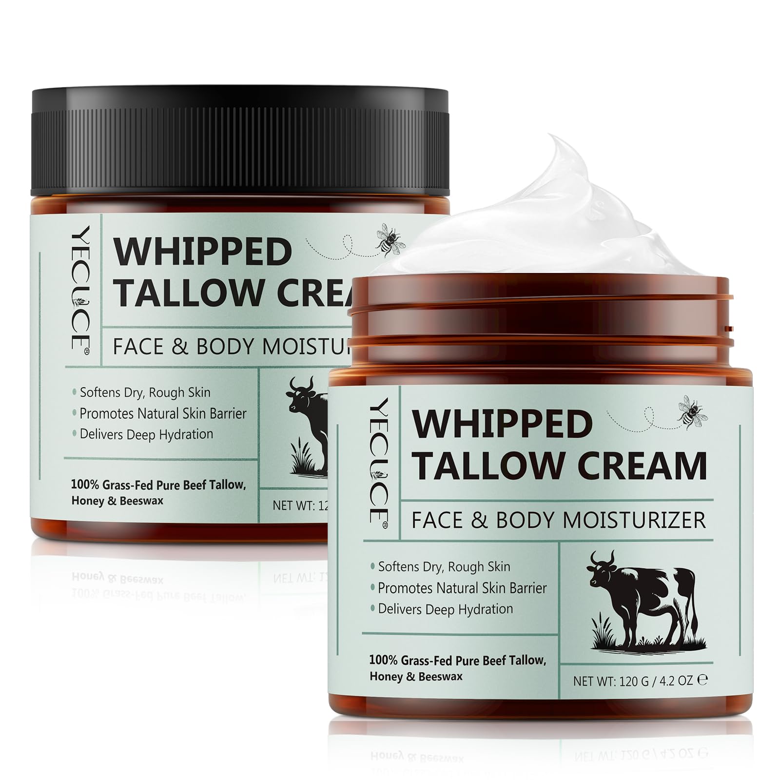 Grass-Fed Whipped Tallow and Honey Balm Face Cream – 2 Pack