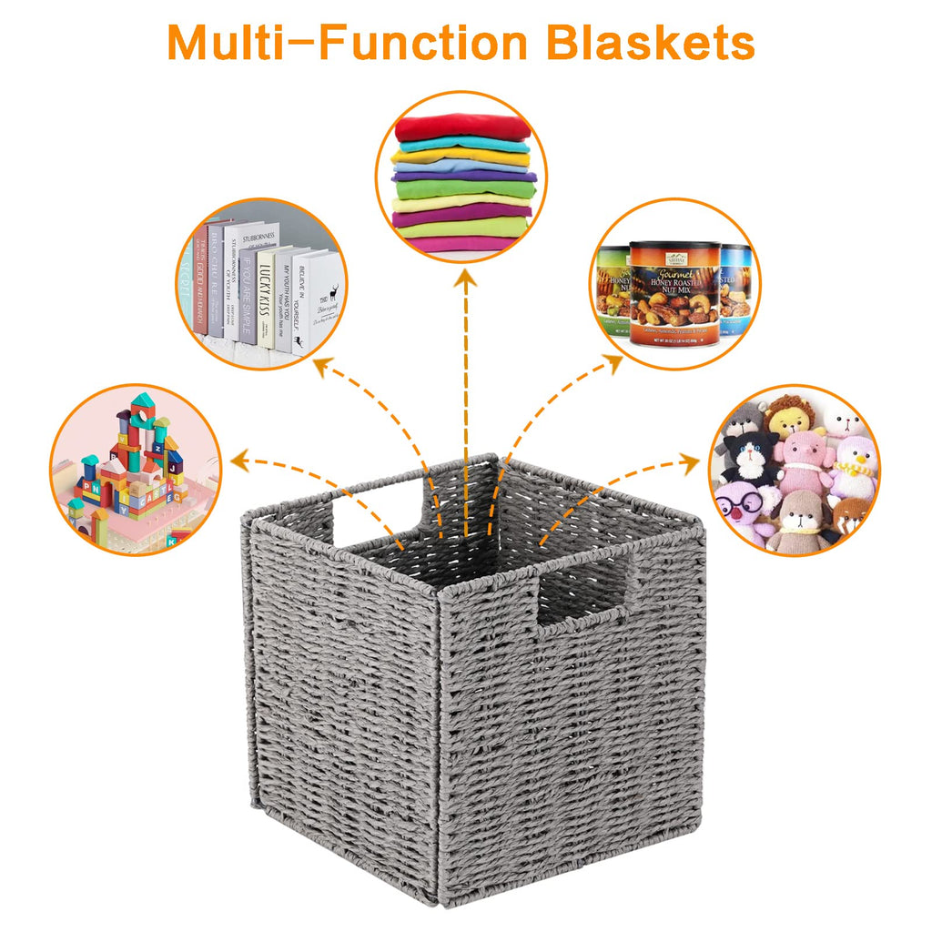 Vagusicc Wicker Storage Basket, Set of 2 Handwoven Wicker Basket for Storage, Foldable Storage Baskets Organizer Bins with Handles for Shelves - image 5