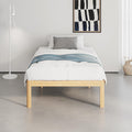 QFtime Single Bamboo Platform Bed Frame with Metal Slats – 44cm High