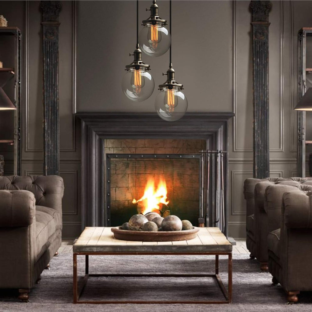 Phansthy 3-Light Cluster Chandelier – Vintage Globe Glass Pendant