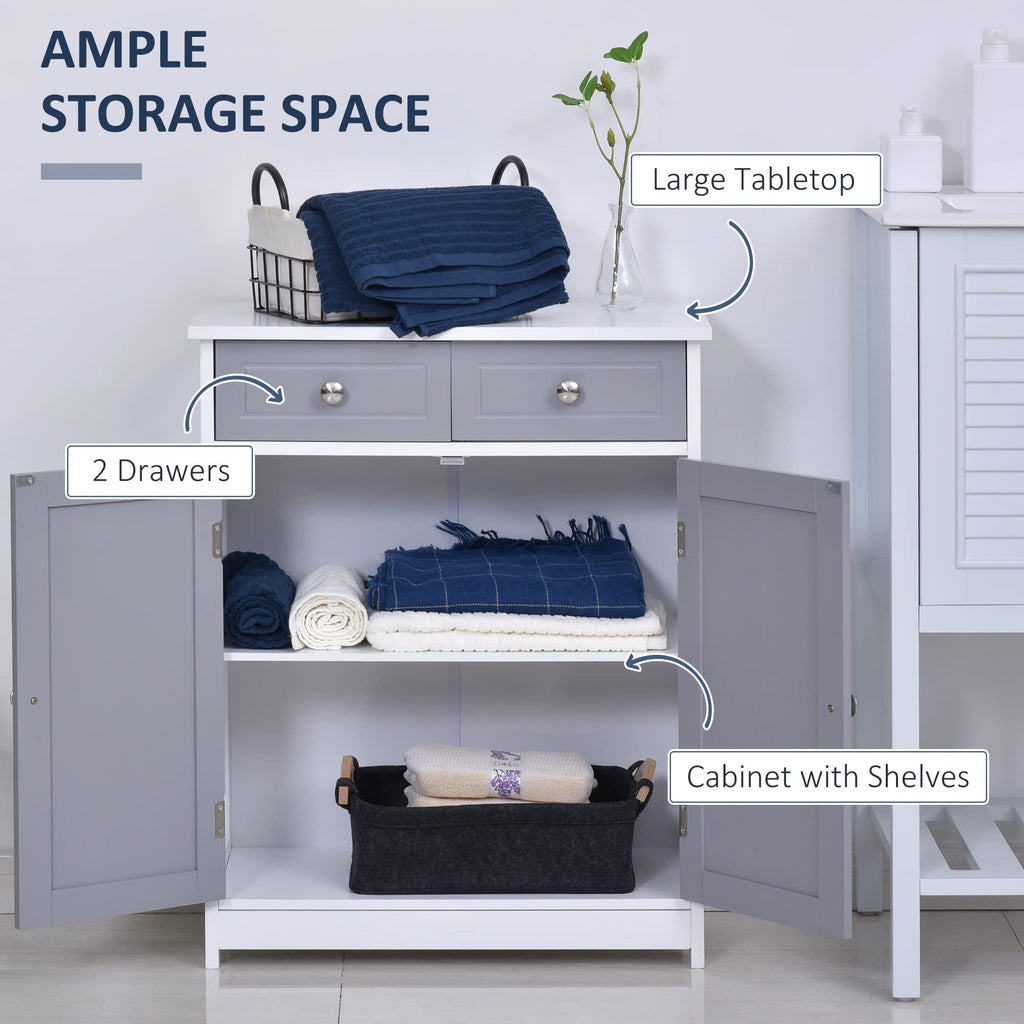Kleankin Freestanding Bathroom Storage Cabinet with 2 Drawers - Grey
