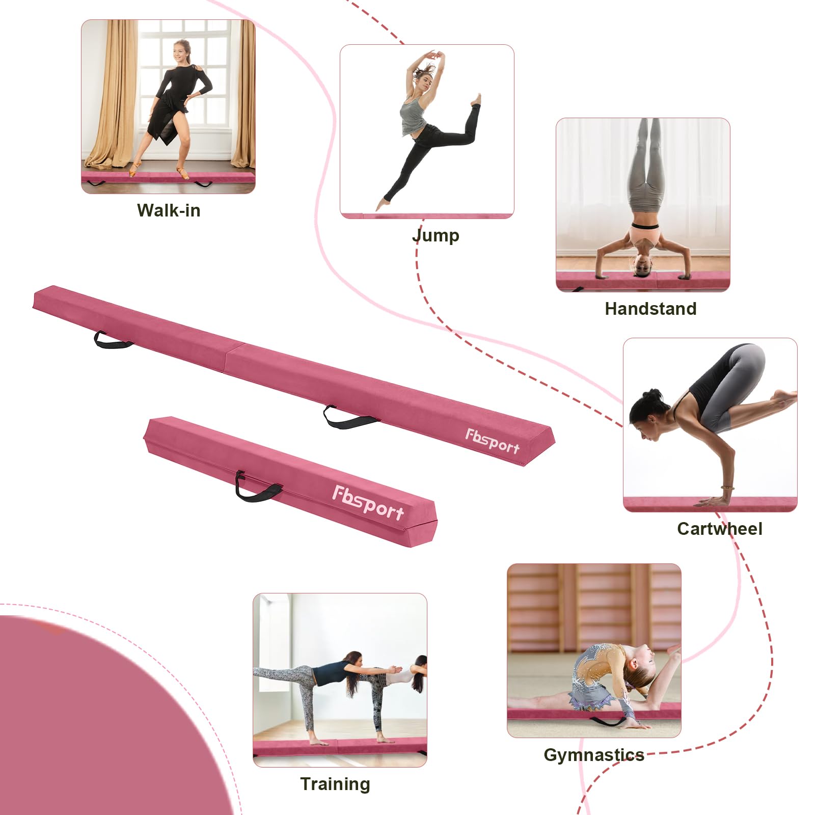 FBSPORT 270cm Folding Gymnastics Balance Beam – Suede Floor Beam for Kids