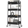 KINGRACK 4-Tier Metal Rolling Utility Cart with Wheels and Hooks – Black