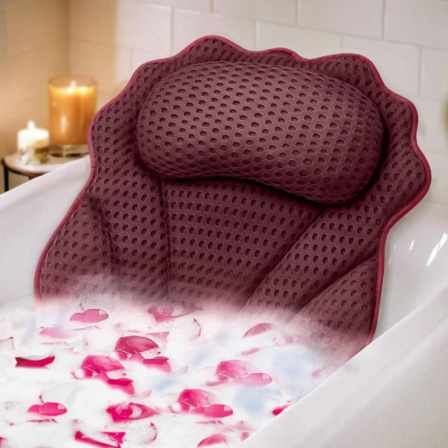 Ruvince 4D Air Mesh Bath Pillow – Ergonomic Bathtub Support with 6 Suctions