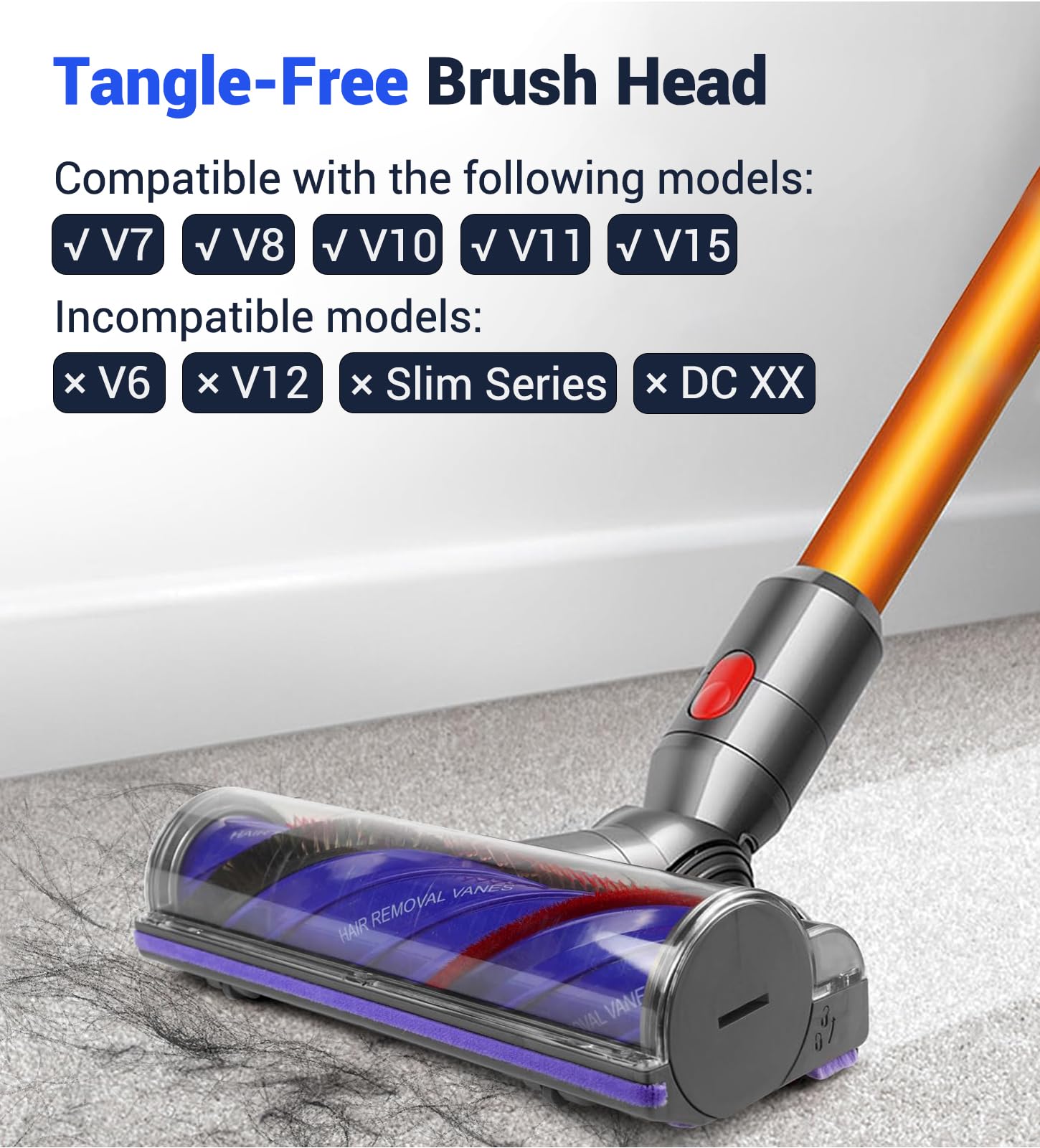 DAMAIYI Anti-Tangle Brush Head for Dyson V7 V8 V10 V11 V15 | 50W Motor