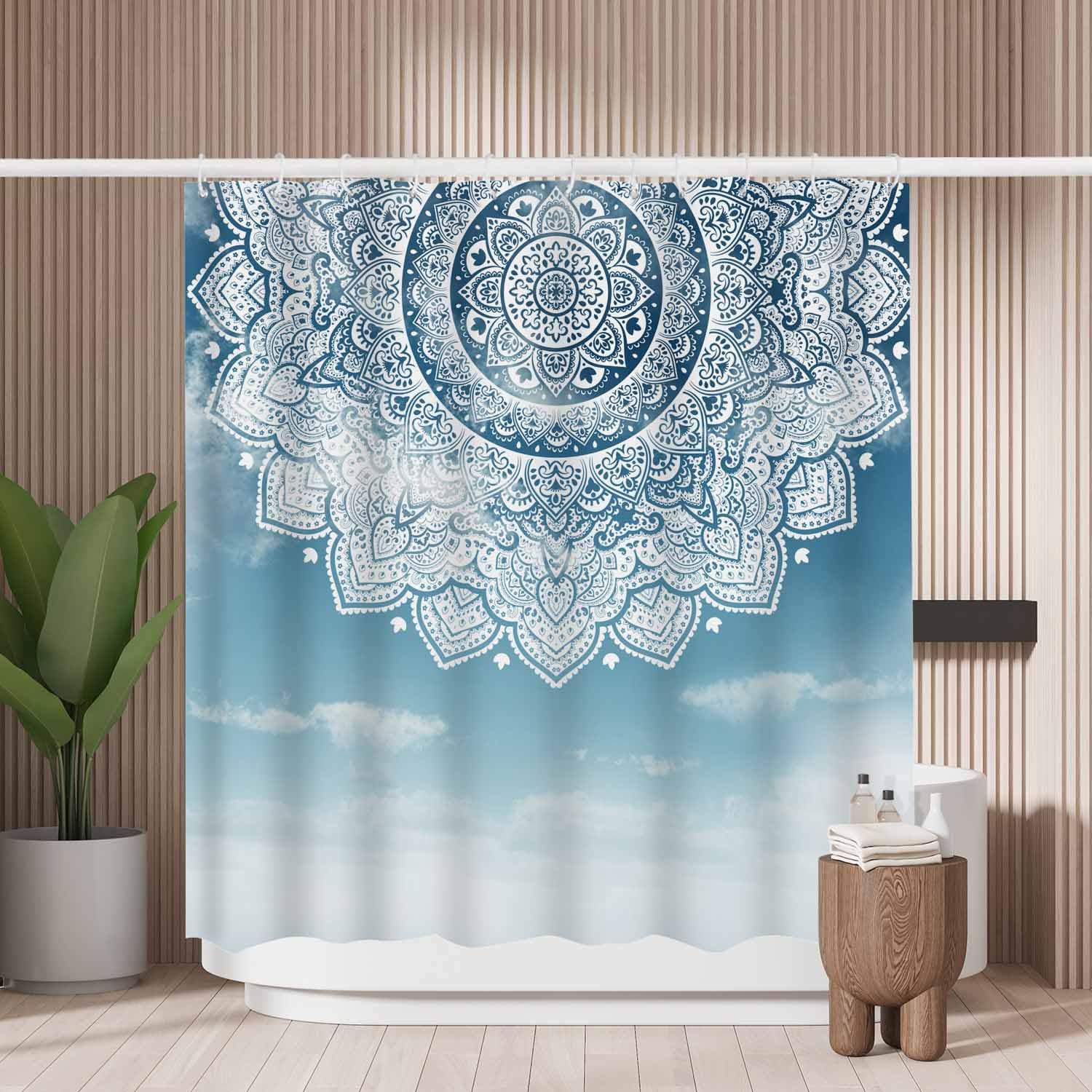 Woutay Abstract Mandala Shower Curtain | Mold Resistant Polyester Fabric