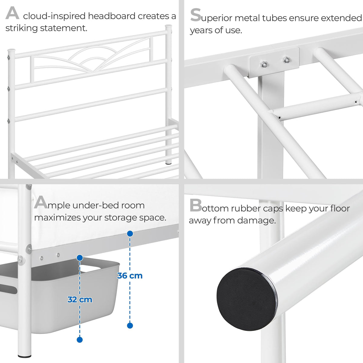 Yaheetech 3ft Single Metal Bed Frame with Cloud-inspired Design, White - image 5
