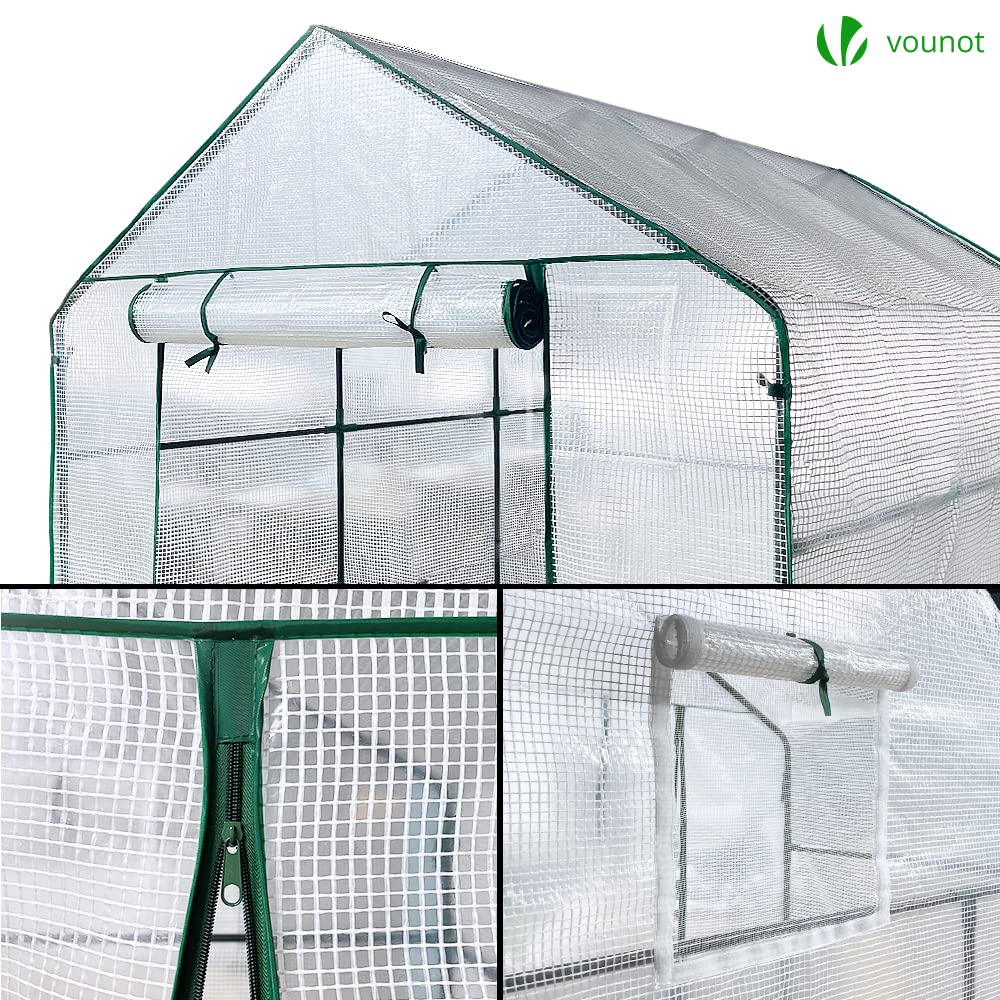 VOUNOT Walk-In Greenhouse with 12 Shelves - White Polytunnel Grow House