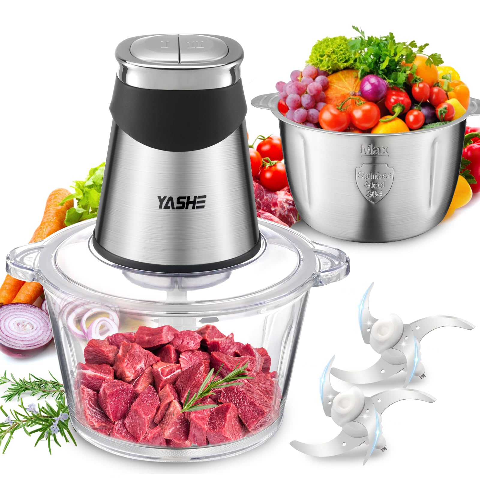 YASHE 500W Electric Food Processor & Meat Grinder with 2 Bowls