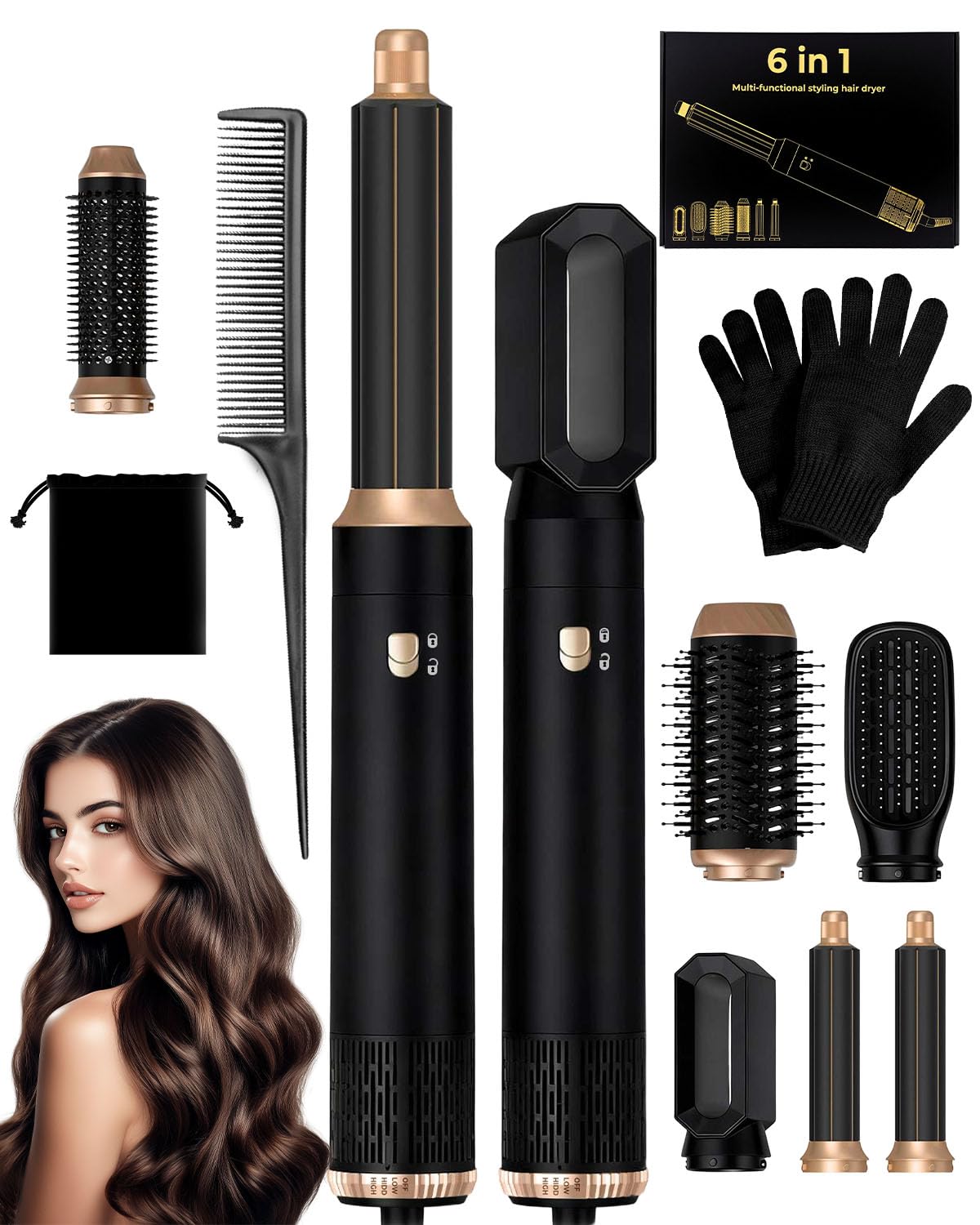 6-in-1 Airbrush Hair Styler and Hot Air Dryer Brush Set