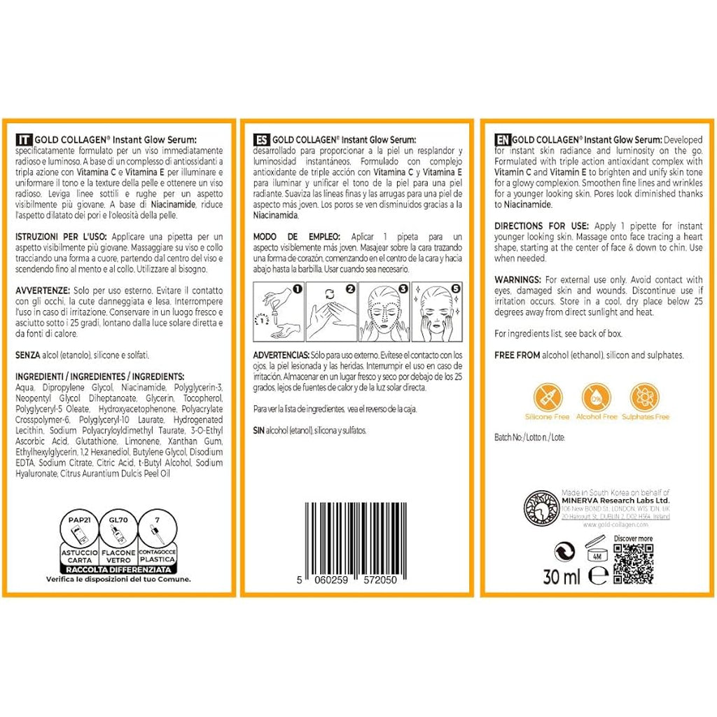 Gold Collagen Instant Glow Serum – Vitamin C & Niacinamide Anti-Aging 30ml