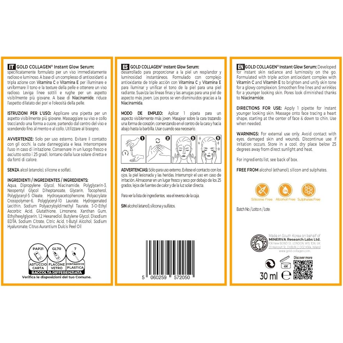 Gold Collagen Instant Glow Serum – Vitamin C & Niacinamide Anti-Aging 30ml
